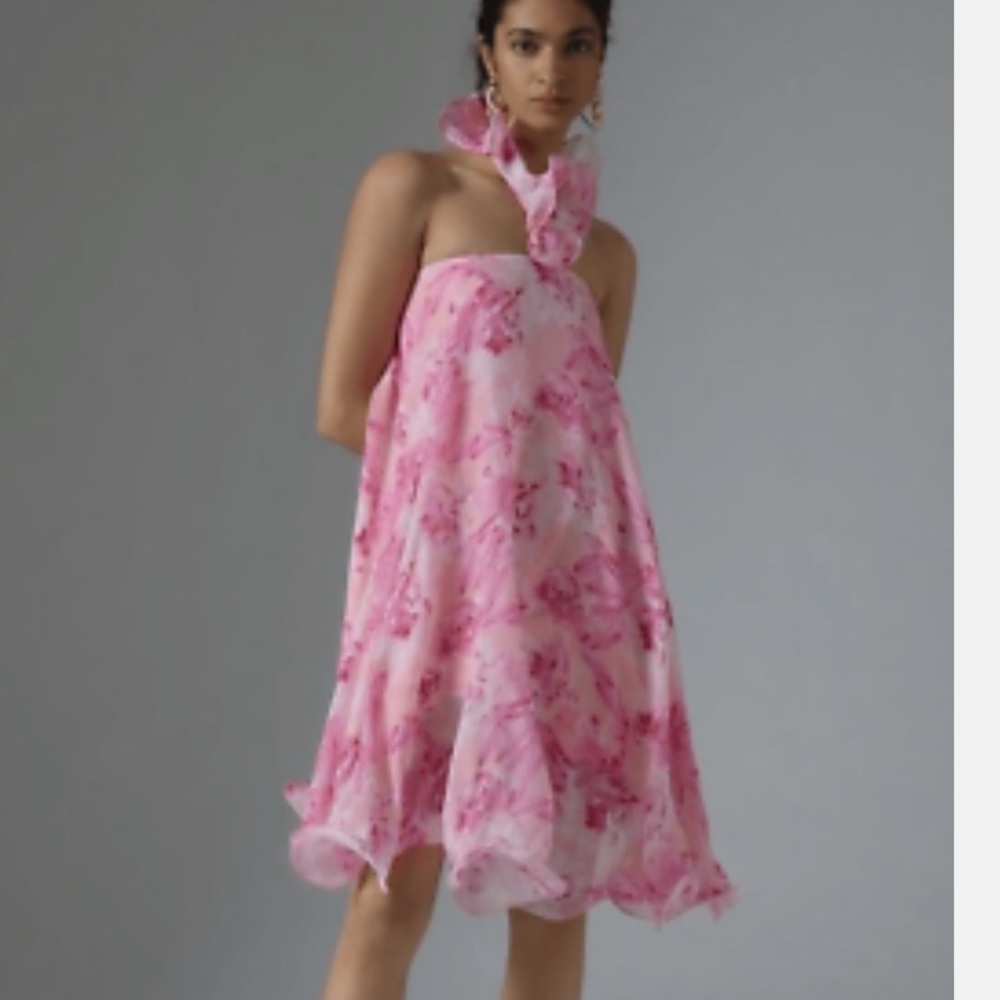 Anthropologie Mandira Wirk Floral Halter Swing Dress